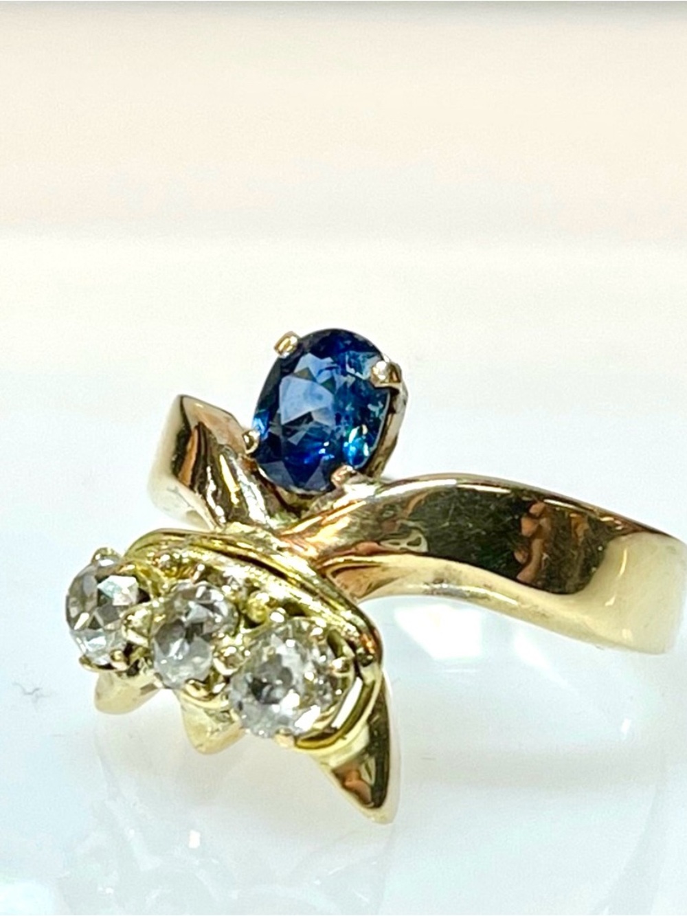 E. DeHaven 14k & 22k Old mine Diamond  and Sapphire ring